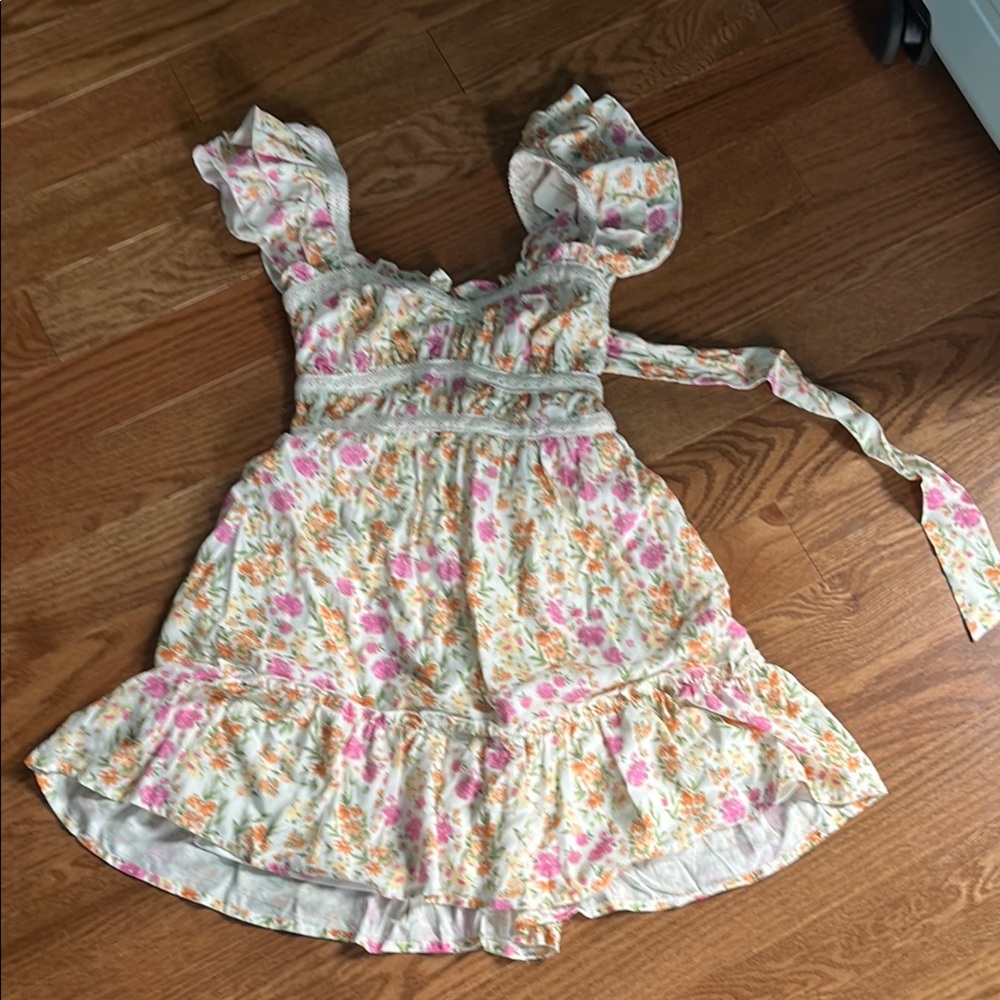 Altar'd State Pink and Yellow Ruffled Smocked Sundress